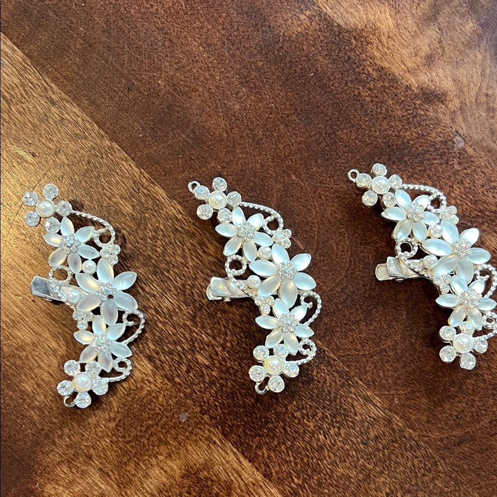 3 piece silver Bridal Hair clip